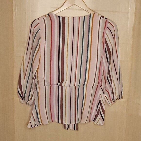 Harper Pink Striped Silky Open Front Tie Top XS - Picture 2 of 7